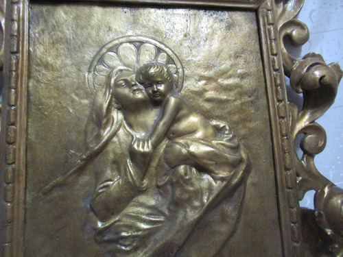 Cuadro Bronce Cera Perdida Virgen Jesús Marco Madera (15490 Dorado Oscuro Dorado Oscuro (Usado)