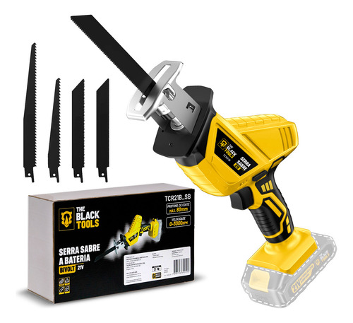 Serra Sabre A Bateria 21v Profissional Portátil 3000 Rpm Com 4 Laminas Madeira/metal/pvc Tcr21bsb The Black Tools
