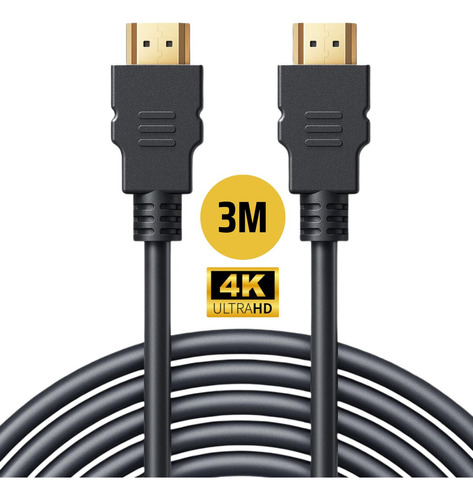 Cabo Hdmi 4k Ultra Full Hd Tv Pc 3 Metros Blindado Gold 2.0