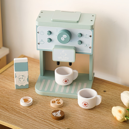 Juego De Juguetes De Máquina De Café De Madera Simulada De 8