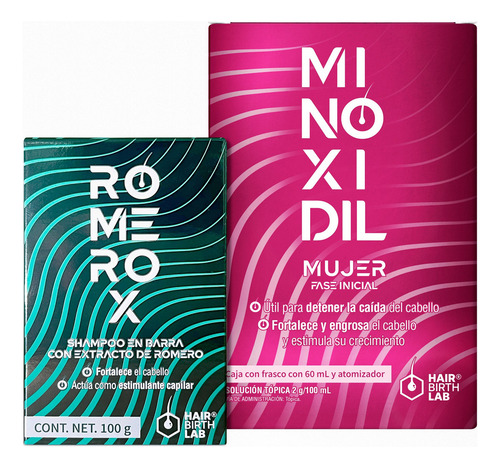 Minoxidil Mujer Hair Birth Lab + Shampoo Anticaída Romerox