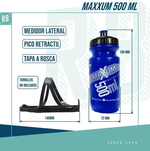 Botella Caramañola Maxxum 500cc Pico Antiderrame Bici Gym Color Negra