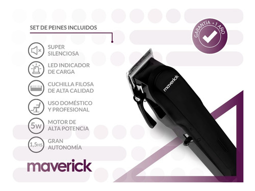 Imagen 2 de 10 de Maquina Cortar Pelo Profesional Peluqueria Maverick + Kit