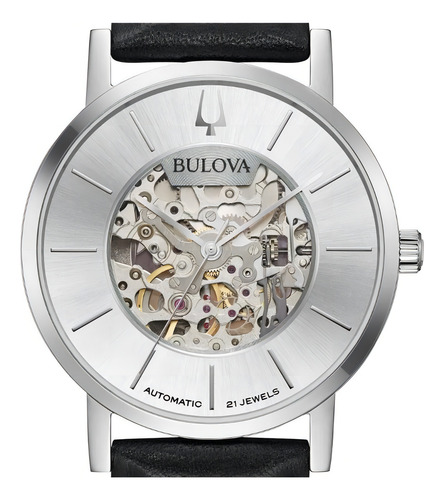 96a278 Reloj Bulova Sutton Automatic 43mm Negro/plateado Color de la correa Negro Color del bisel Plateado Color del fondo Plateado