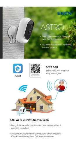Câmera De Segurança Eken Astro 1080p Wifi Painel Solar Audio