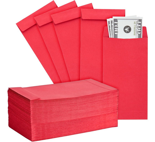 Paquete De 100 Sobres Rojos Para Monedas, Ahorro Y Presupues