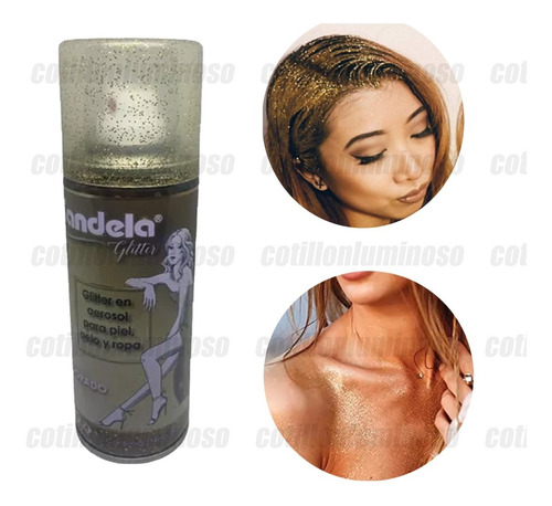 Glitter En Aerosol Dorado Para Piel Pelo Y Ropa X 80 Gr