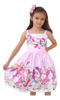 Vestido Infantil Temático Meninas Unicórnio Colorido+ Brinde