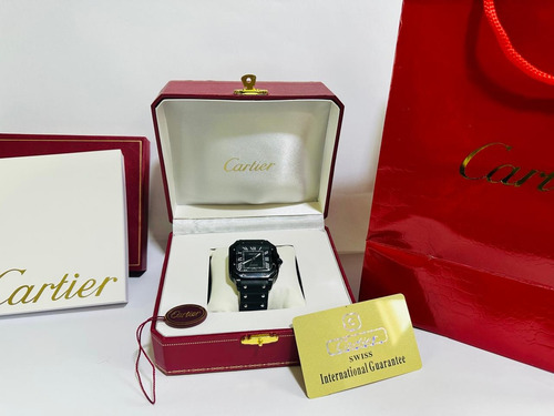 Reloj Pulsera Cartier Santos Negro Caucho Negro Negro Negro (Usado)