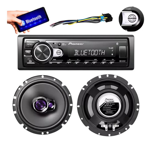 Som Pioneer Rádio Mvh S235bt + 2 Alto 6 Pol 100w