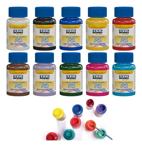 Kit Com 10 Tintas Pva Fosca P/ Artesanato 37ml