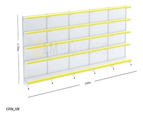 Gondola Parede Alt 1,70 X 5mts 1 Inicial + 4 Continuação Kit Cor Amarelo