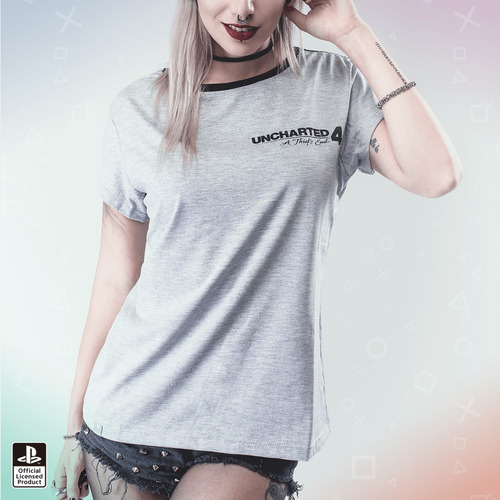 Remera Uncharted Calavera Gris Mujer - Lic. Of. Playstation