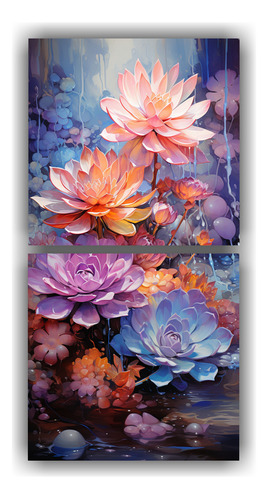 120x60cm Cuadro Tela Flores Moradas Suculentas Acuarela