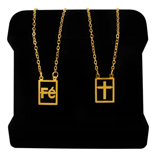 comprar Escapulário Medalha Cruz E Fé Aço Cirúrgico Dourado Banhado