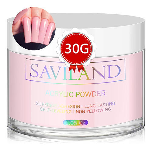 Saviland Pink Acrylic Powder - 30g Polvo De Uñas Acrílico De
