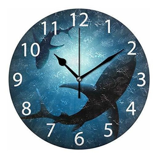 Reloj De Pared - Senya Sharks Under Water Round Wall Clock, 