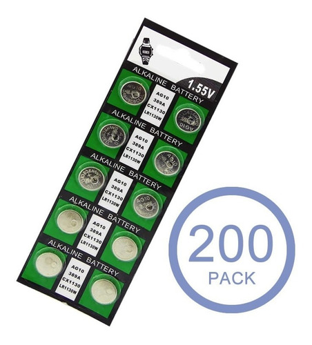 Pack 200 Pilas Ag10 Lr1130 Alkaline Battery / Tecnocenter