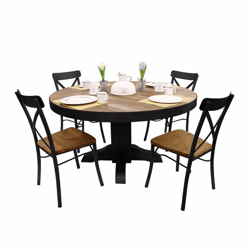 Comedor 4 Sillas Vintage Industrial Redonda Madera Acero Ngo