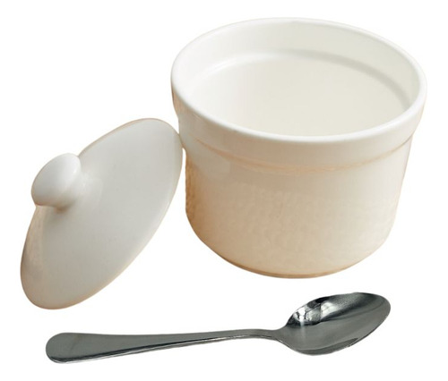 Azucarero C/tapa De Cerámica 8.5 Cm Y Cuchara Para Té Lima Color Blanco