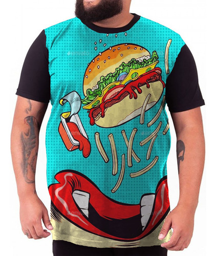 Camiseta Plus Size T-shirt Estampada Fast Food Lanches Tasty