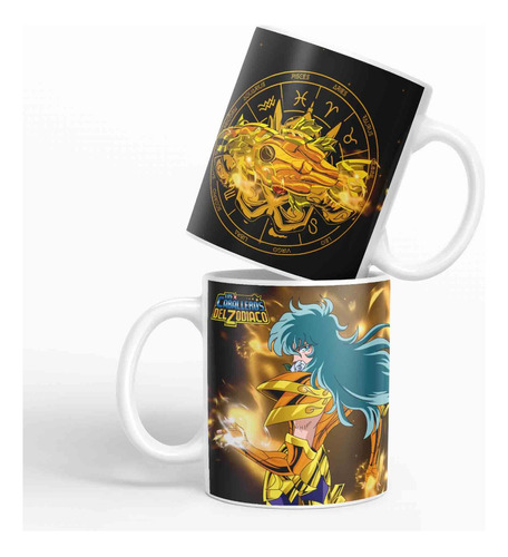 Taza Caballero Del Zodiaco - Piscis Negro  D23 (320ml)