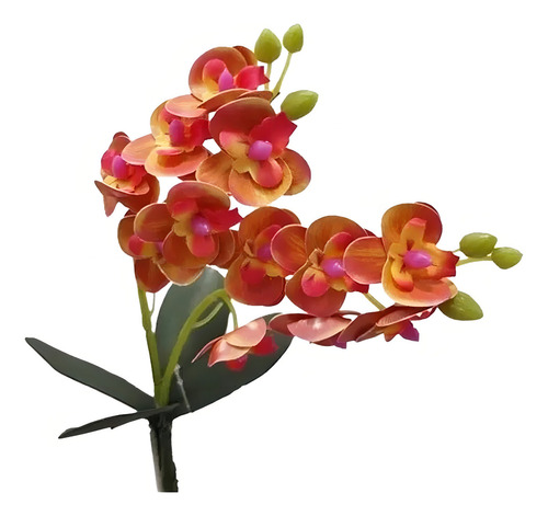 Mini Haste De Artificial Flor Orquídea Com Folha E 2 Ramos Cor Amarelo/rosa