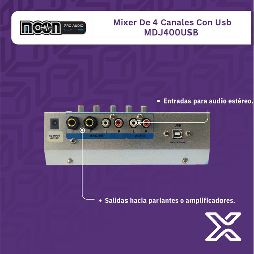 Mixer Moon Mdj400usb Mini Consola Sonido 4 Canales