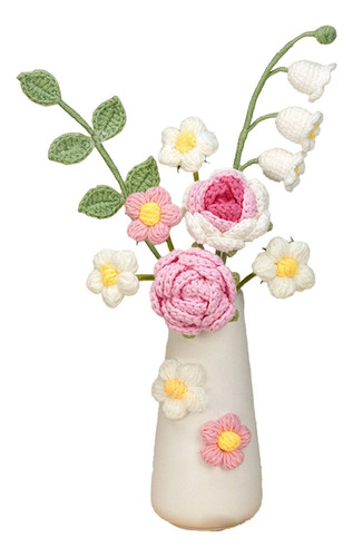 Flor De Lã Tricotada Com Vaso De Cerâmica