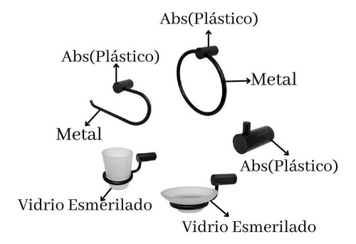 Imagen 2 de 6 de Kit 5 Accesorios Baño Black Velvet Peirano P