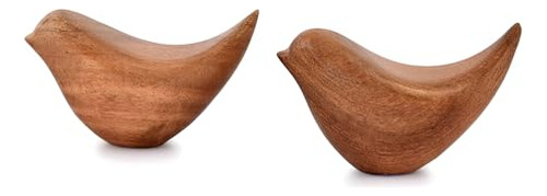 Juego De Estatuas De Pájaros De Madera De Acacia Decorativas
