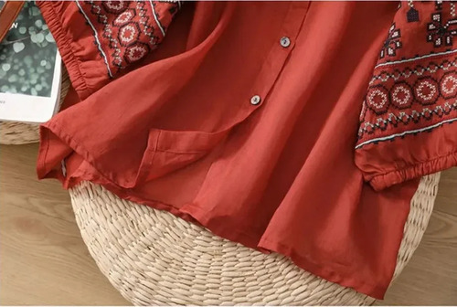 Blusa Bordada De Lino Y Algodón Con Mangas Tipo Farol De M
