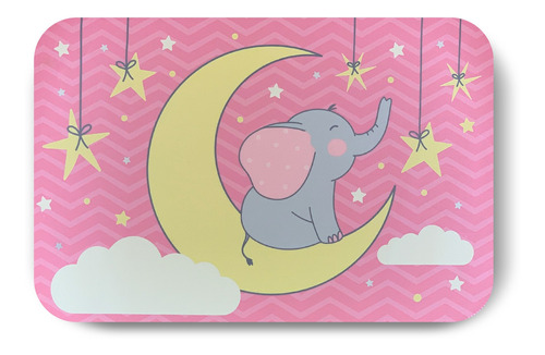 Tapete Infantil Para Quarto Elefante Fundo Rosa 40x60cm