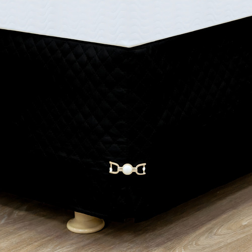Saia Cama Box Charme Solteiro Matelada Pingente E Pedra Cor Preto