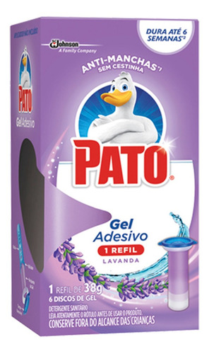 Adesivo Gel Sanitário Pato Lavanda 38g Refil Com 6 Discos