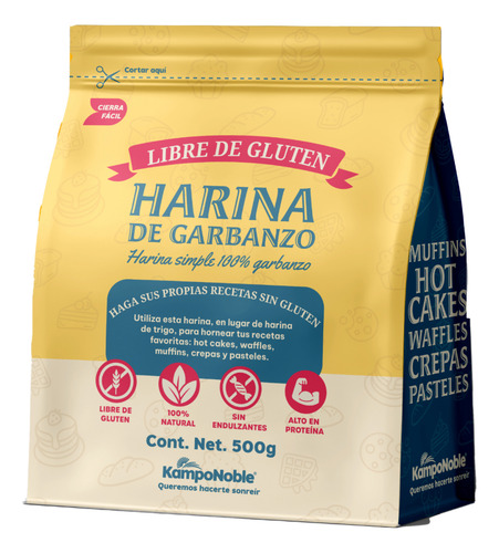 Harina Integral 100% Garbanzo | Solo 1 ingrediente | Alta en proteína | Sin Gluten | Cont Neto: 500g | KampoNoble
