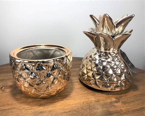 Imagem 5 de 6 de Pote Cerâmica Abacaxi Rose Gold 28cm