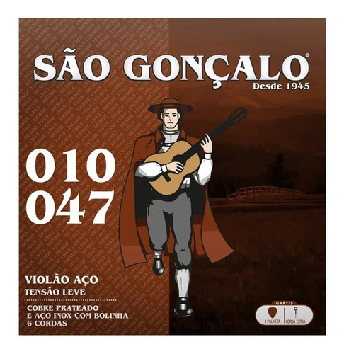 Encordoamento Violão São Gonçalo Aço Prata 0.10 C/ Bolinha