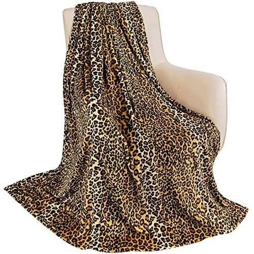 Manta De Tiro De Franela Estampado De Leopardo Sofá, M...