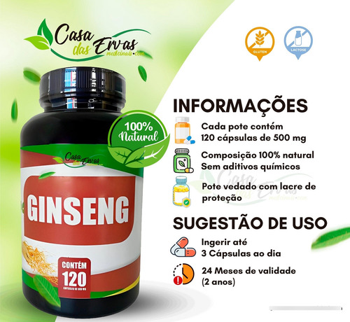 Kit C/3 Potes Panax Coreano Foco Mental - 360 Capsulas 500mg Sem Sabor