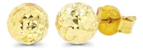 Aretes Tipo Bola Con Talla De Diamante De Oro Amarillo Maciz