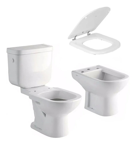 Combo Bari Ferrum Bidet Inodoro Largo Deposito Dual Asiento