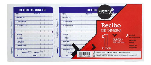Block De Recibo De Dinero Original Con 50 Hojas Rayter