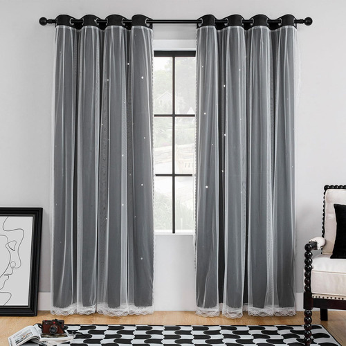 Y 2pzs Cortinas Black Out Decorativas Con Estrellas