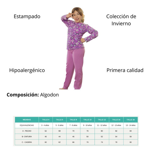 Pijama Niña Invierno Alg Estampado Infantil Piache Piu 567