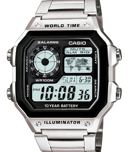 Relógio Casio Masculino Word Time Prata Quadrado Prateado