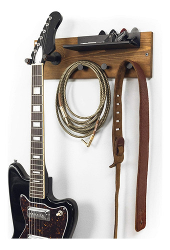 Soporte De Pared De Madera Artesanal Zur Guitarra Bajo Cable