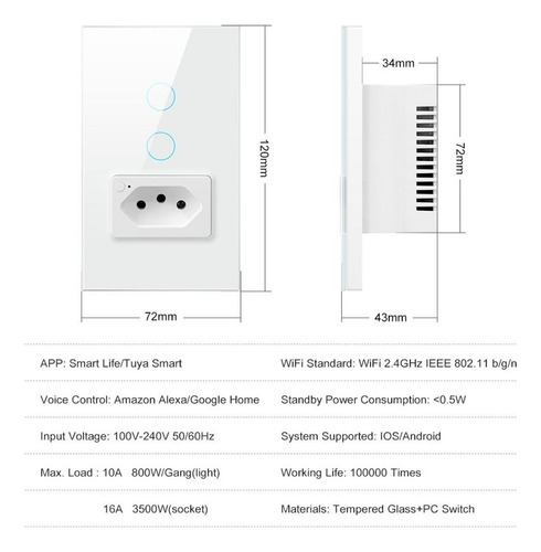 Interruptor Com Tomada Inteligente Wifi Novadigital 1 Botão