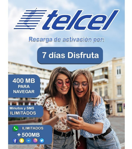 Imagen 2 de 2 de Chip Sim Telcel Lada Cdmx Saldo 7 Dias