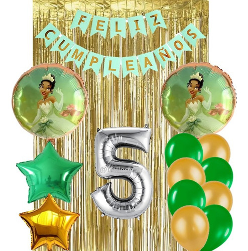 Kit Decoración Princesayelsapo Globos+cortina+banderin Verde